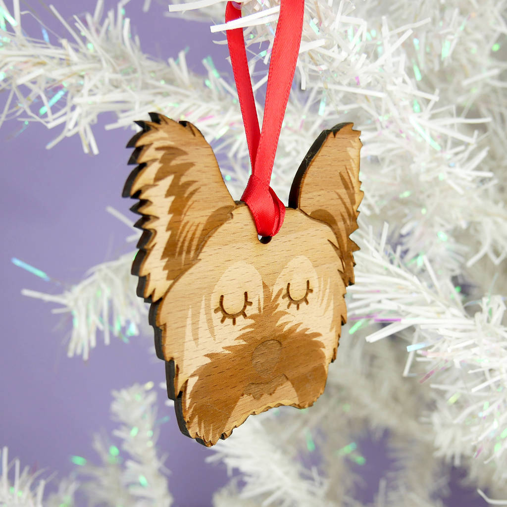 Yorkshire Terrier Dog Wooden Christmas Decoration By Hoobynoo