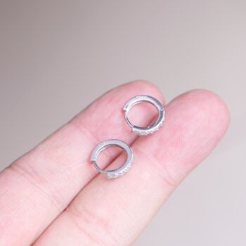 Silver Cz Stone Huggie Earrings, Sparkly Minimalistic Everyday Hoops, Small Hoops, 2 of 7