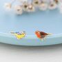 Sterling Silver Mismatched Robin Bird And Blue Tit Bird Stud Earrings, thumbnail 3 of 10