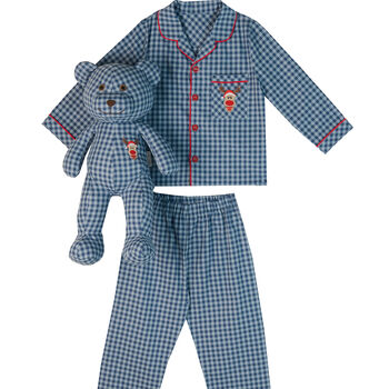 Momo Kids Check Pyjama Set With Matching Teddy Bear, 2 of 7