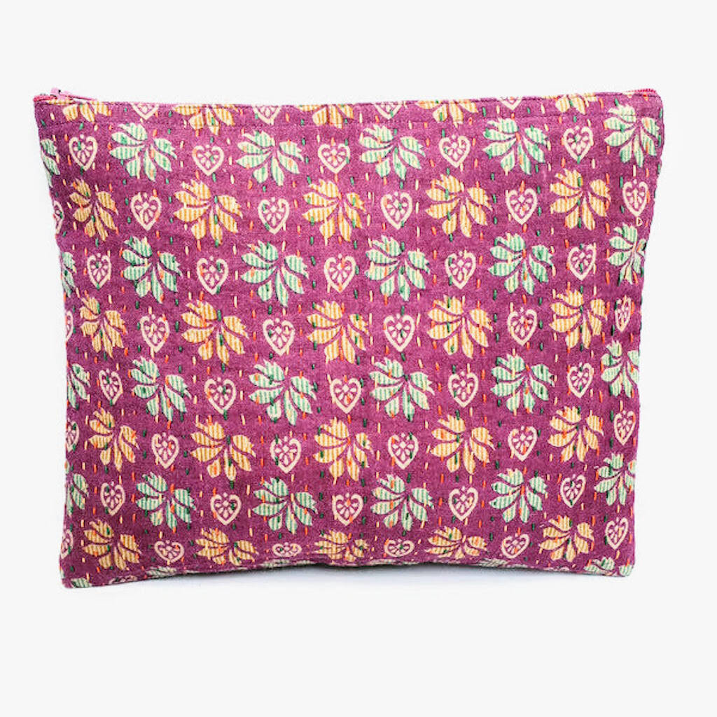Upcycled Purple Floral Sari Vintage Kantha Clutch Bag, 1 of 6