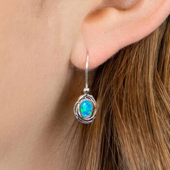 Molten Oval Sterling Silver Blue Opal Drop Earrings, 2 of 7