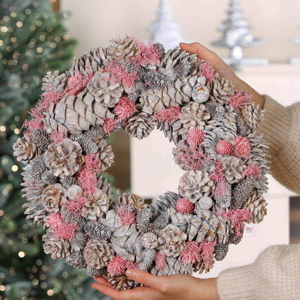 Winter Sparkle Pink Christmas Door Wreath By Dibor | notonthehighstreet.com