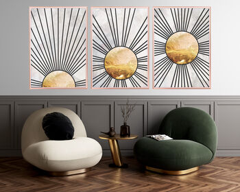 Custom Colour Set Of Three Bohemian Boho Suns Wall Art Prints, 6 of 9