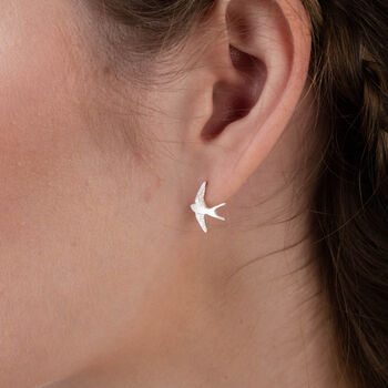 Swallow Stud Earrings Handmade In 925 Sterling Silver, 6 of 6