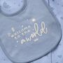 Luxury Hello World Rainbow Baby Boy Organic Outfit Gift Set, thumbnail 3 of 7