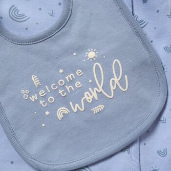 Luxury Hello World Rainbow Baby Boy Organic Outfit Gift Set, 3 of 7