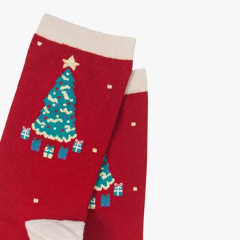 Women's Bamboo Socks Red Christmas Tree, 3 of 3