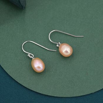Sterling Silver Freshwater Pearl Huggie Drop Hook Earrings, 6 of 12