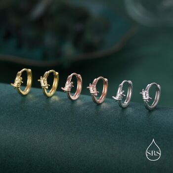 Sterling Silver Minimalist Barbed Wire Hoops, 3 of 10