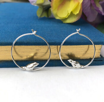 Sterling Silver Mini Robin Bird Hoop Christmas Earrings, 2 of 12