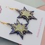 Blue And Gold Double Star Glitter Christmas Resin Earrings, thumbnail 2 of 4