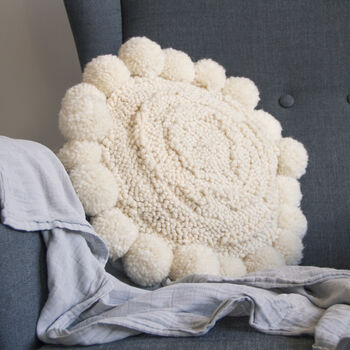 Textured Round Pompom Cushion, 2 of 8