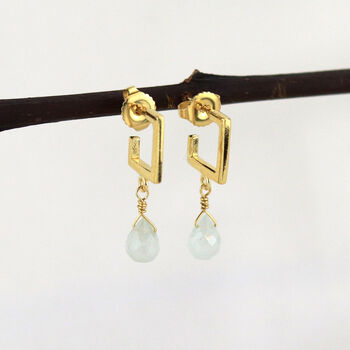 Square Earrings With Gem Stone Drop, 5 of 9