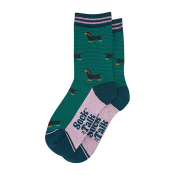 Sausage Dog Pinstripe Bamboo Ankle Socks Women's Green, 2 of 3
