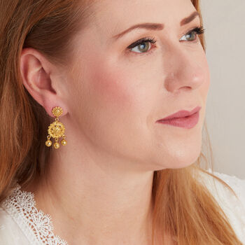 Gold Plated Silver Filigree Stud Ball Drop Earrings, 6 of 8