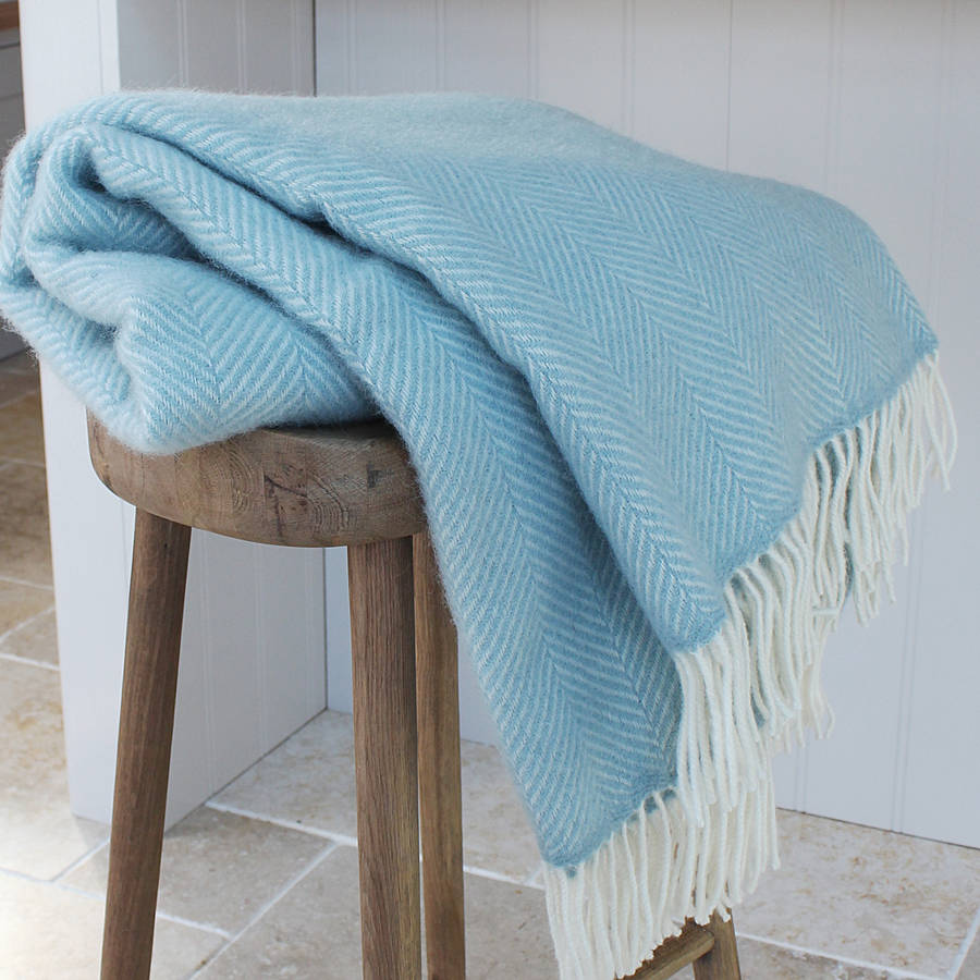 duck egg herringbone wool throw by marquis & dawe