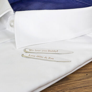 Personalised Secret Message Rhodium Plated Collar Stiffeners, 12 of 12