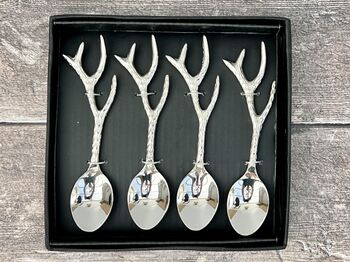 Set Of Four Stag Antler Handle Tea Spoons, 2 of 2