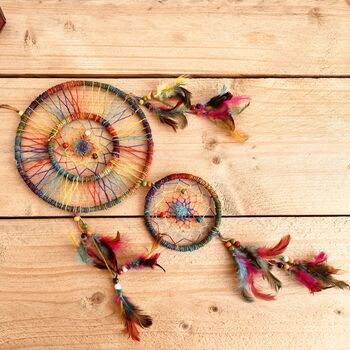 Large Double Rainbow Colours Hemp Dream Catcher, 7 of 10