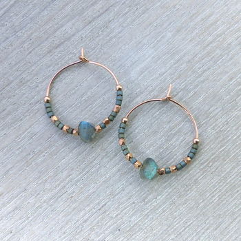 Grey, Fair Trade Beads And Labradorite Hoops 20mm, 7 of 7
