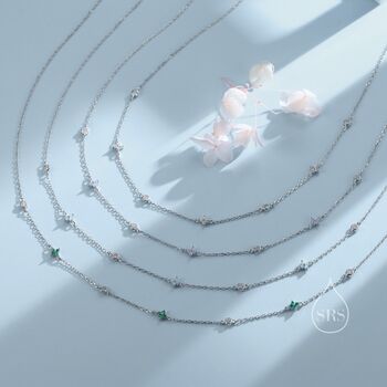 Sterling Silver Hydrangea Flower Motif Cz Necklace, 3 of 12