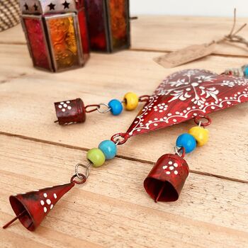 Hand Painted Red Heart Wind Chime Bell With Beads, 5 of 10