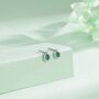 Tiny Emerald Green Droplet Cz Halo Stud Earrings, thumbnail 4 of 11