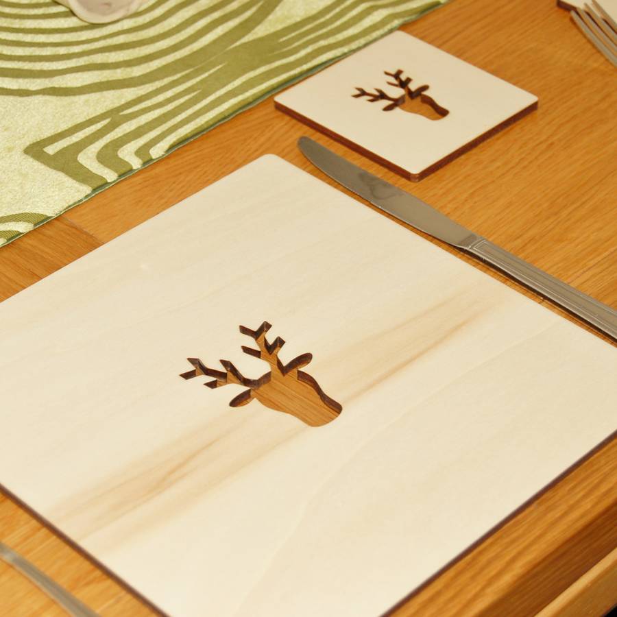 Set Of Four Or Six Wooden Stag Placemats By My Blue Dog Set Of Four Or Six Wooden Stag Placemats