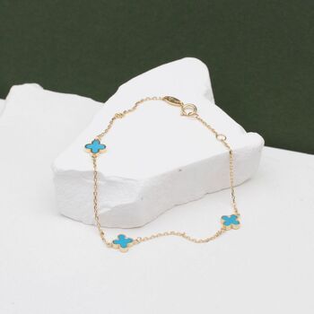 9ct Yellow Gold Turquoise Clover Bracelet, 2 of 4