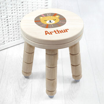 Personalised Cute Lion Kids Wooden Stool, 2 of 6