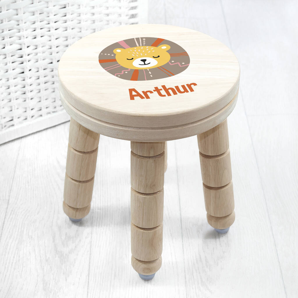Personalised Cute Lion Kids Wooden Stool, 1 of 6