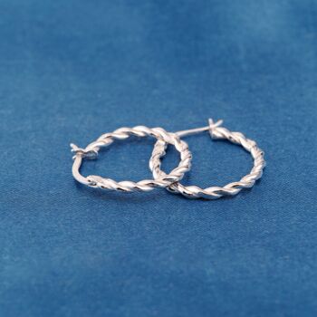 Silver Twisted Hoops, 925 Sterling Silver, 3 of 7