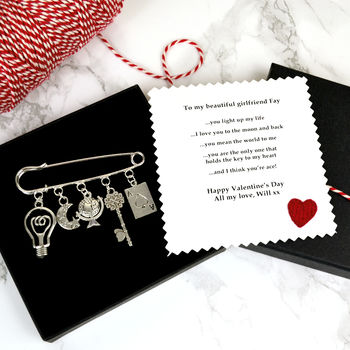 Personalised Valentines Charm Brooch Jewellery Keepsake, 5 of 6