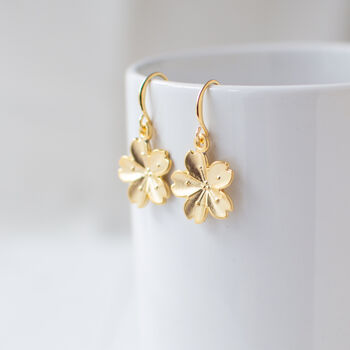 Gold Plated Flower Dangle Earrings, 5 of 10