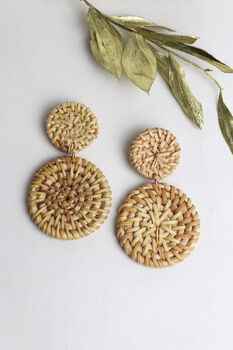 Rattan Round Woven Earrings, 2 of 4