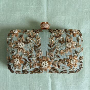 Green Silk Rectangular Clutch Bag, 3 of 12