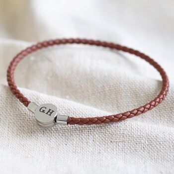 Men's Personalised Leather Bracelet With Disc Clasp, 10 of 12