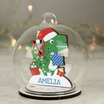 Personalised Wooden Dinosaur Glass Bauble, 3 of 4