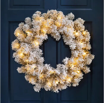 Snow Flocked, White Christmas Wreath, Pre Lit, 3 of 3