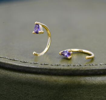 Amethyst Purple Cz Droplet Huggie Hoop Earrings Two, 7 of 11