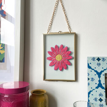 Flower Power Pink Daisy Embroidery Framed Artwork, 2 of 6