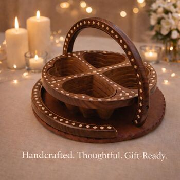 Wooden Four Section Heart Snack Tray With Handle, 3 of 7