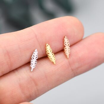 Sterling Silver Tiny Feather Stud Earrings, 7 of 12