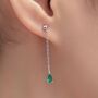 Emerald Green Droplet Dangle Stud Earrings In Sterling Silver, thumbnail 1 of 12
