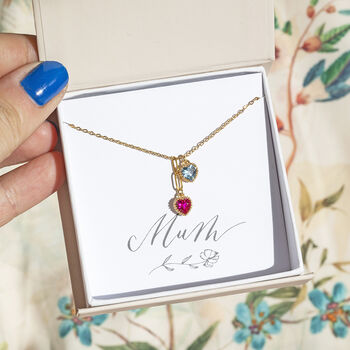 Mother And Child Birthstone Hearts Necklace, 2 of 9