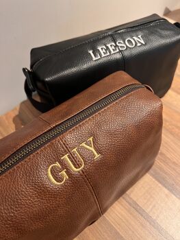 Personalised Wash Bag Full Grain Leather Look Nu Hide Pu, 5 of 9