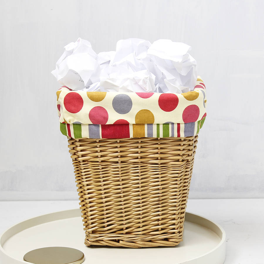 rattan multi polka dot lined storage baskets by marquis & dawe