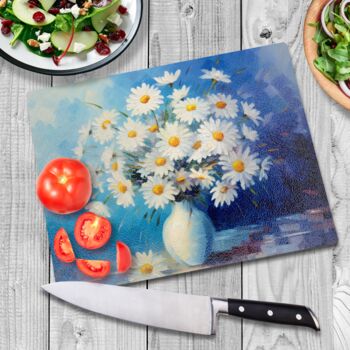 Sunlit Daisies In Blue Textured Glass Chopping Board, 3 of 8