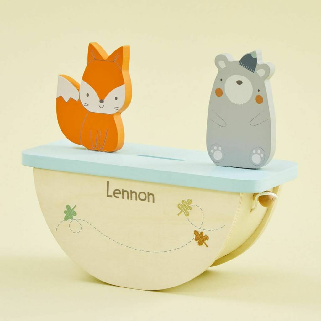 Personalised Woodland Animals Rocking Money Box By My 1st Years